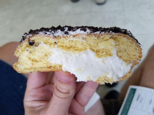 Cream filling of cookies n cream donut