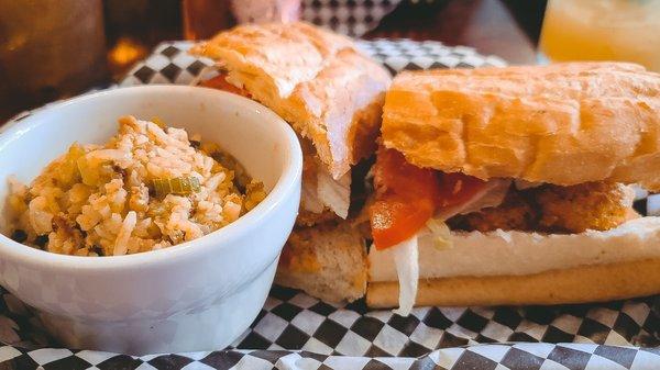 SHRIMP POBOY - Fried Shrimp, Traditionally Dressed, Cajun Mayo, with a side of DIRTY RICE.