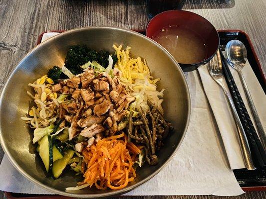 Bibimbap bowl with chicken! No rice, extra veggies.