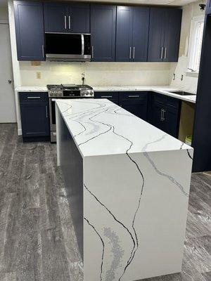 Waterfall kitchen island.