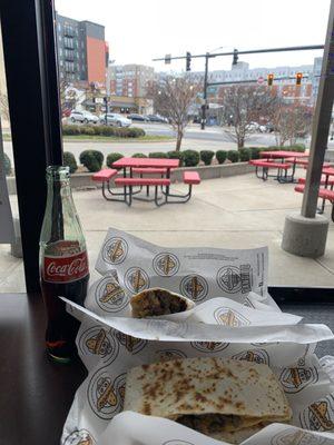 View of the outdoor seating area and downtown Lexington