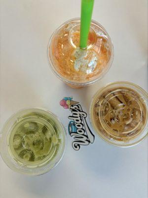 Matcha Latte, Brown Sugar Latte and Orange Creamsicle Float