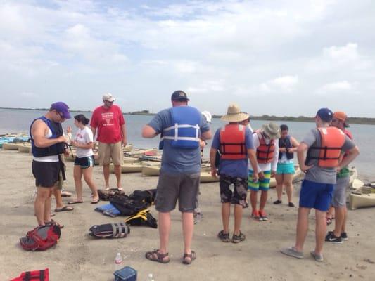 Just about to hit the water, they provide life jackets for everyone of all sizes and a few dry boxes.