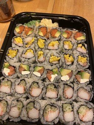 Spicy tuna, shrimp mango, Philadelphia, crab cucumber