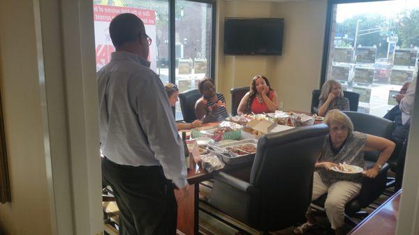 Anthony's office parties always involve the best food. Everyone pitches in!