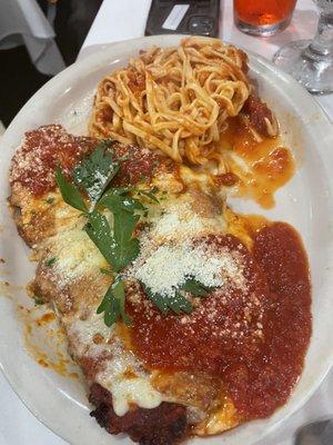 Chicken Parmesan with homemade linguini