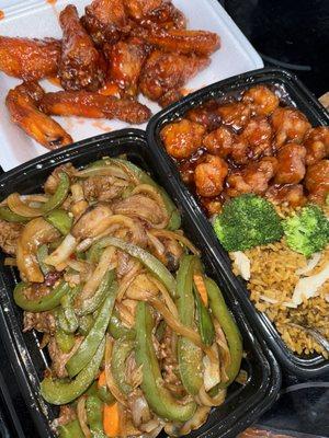 Mongolian Beef, General Tso's Chicken, Fried Rice, Honey Wings