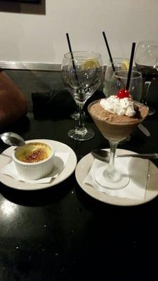 Chocolate mouse and creme Brule