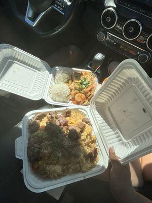 Steak fried rice, shrimp chicken white rice