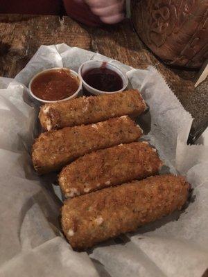 Giant mozzarella sticks with marinara and melba