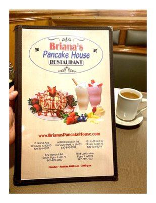 Menu Briana's Pancake House.Hanover Park, IL  Breakfast/Lunch.One of 5 locations.Clean Place.Great Food.Nice Service.Busy Sunday! Cool!