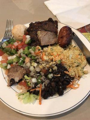 Brazilian food... rice and beans, cheese bread, churrasco, vinaigrette!!! Delicious!!!