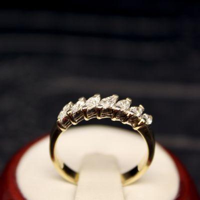 Seven Marquis Diamond Semi Eternity Ring Band 14k Yellow Gold