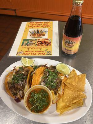 Birria Tacos and their signature house sodas