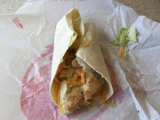 Grilled chicken go wrap - generous amount of honey mustard helps conceal the dry chicken.