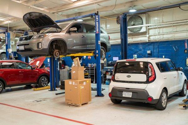 Kia service bays. We take pride in our work and in our shop!