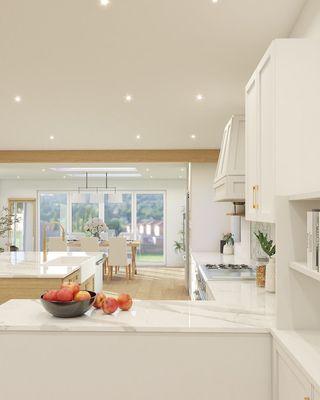 Open plan view from living room to kitchen