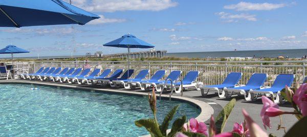 Oceanfront pool adjacent to famous Ocean City boardwalk.