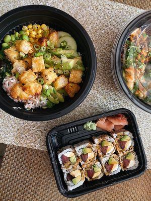 1 Protein Poke Bowl (shrimp tempura) and Orlando Roll