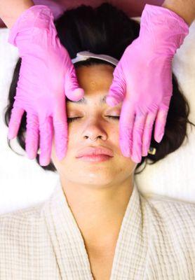 Facial massage is included in every facial to promote blood flow, circulation, and lymphatic drainage in the face and neck.