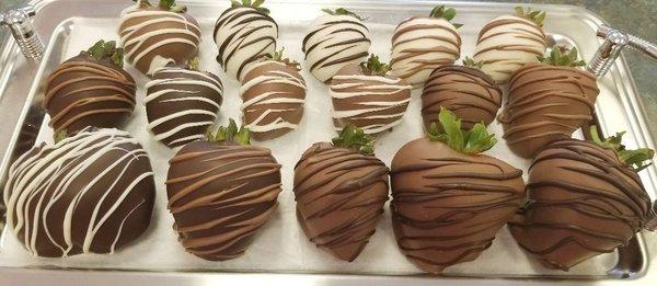 Freshly dipped chocolate covered strawberries