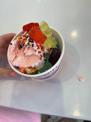 Cotton candy ice cream w/gummy bears & sprinkles