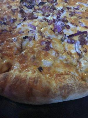 Closeup on Loaded Buffalo Chicken Pizza