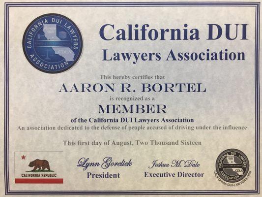 Member of the California DUI Lawyers Association