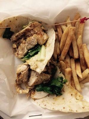 Blacked Chicken Cesar Salad wrap. A couple pieces of lettuce and tasted Cesar in one bite. $12.99