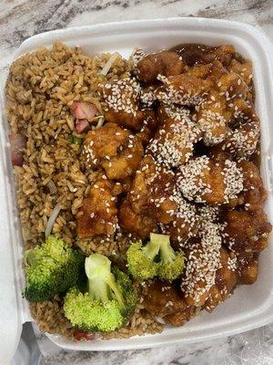 D14. Crispy Sesame Chicken with Pork Fried Rice Dinner