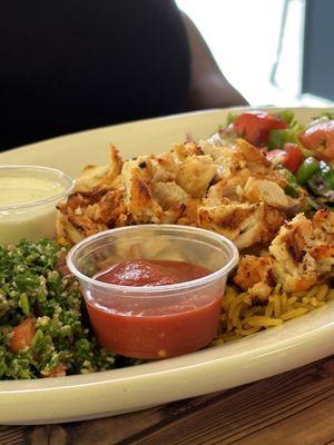 Chicken Over Rice  Fatouche  Greek Salad