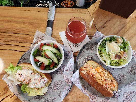 Monday BOGO Lobster Rolls, one hot, one cold with salads as the side.