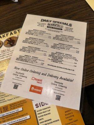 Daily menu specials