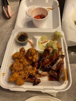 Orange chicken and chicken teriyaki combo