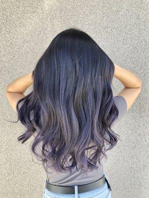 purple indigo grey balayage from kim