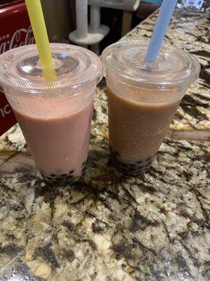 Left: slushee strawberry banana  Right: slushee strawberry kiwi