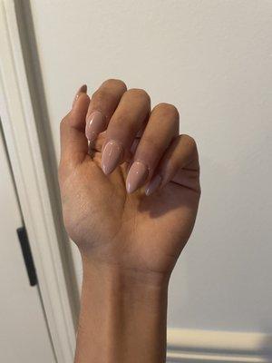 Nude almond gel acrylic nails