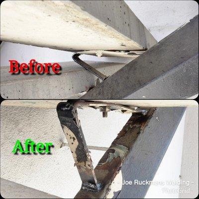 Repair of crushed bracket on stairs