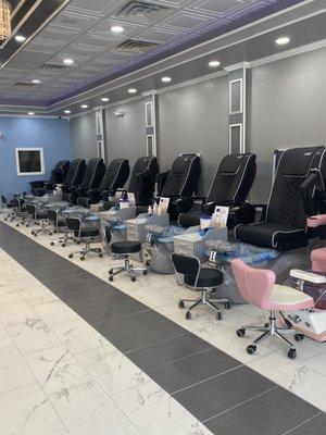 Pedicure area with massage chairs