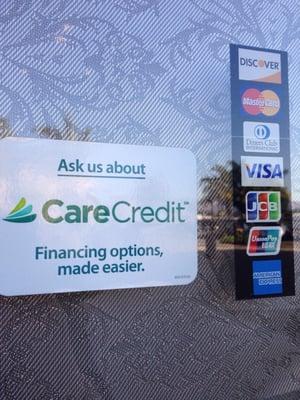 The office takes my insurance (Delta Dental of California,PPO) and they also offer payments plans through Care Credit.