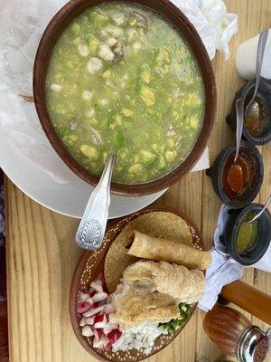 Yummy pozole! Homemade with all the sides! So good!