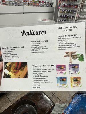 Pedicure menu (side 1)