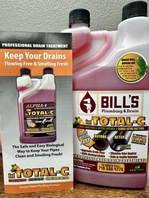 Total-C - only available through the professionals. Keep your drains running and smell nice.