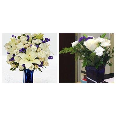 My parents ordered the bouquet on the left for my birthday.  What I ended up getting from Facet flowers is on the right.