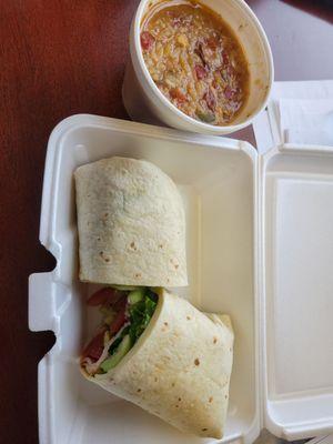 Cali wrap with a side of chicken-sausage gumbo