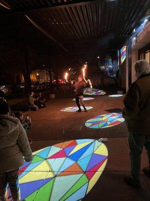 Fire hoop dancers