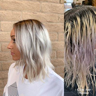 Before and after. Platinum blonde with rootshade