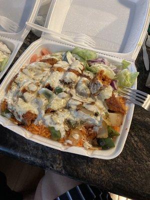 Kofta over Rice and Salad