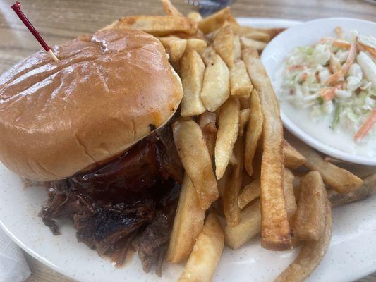 The special of the day... roast beef sandwich with coleslaw and fries.