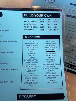 Build Your Own Pizza Menu